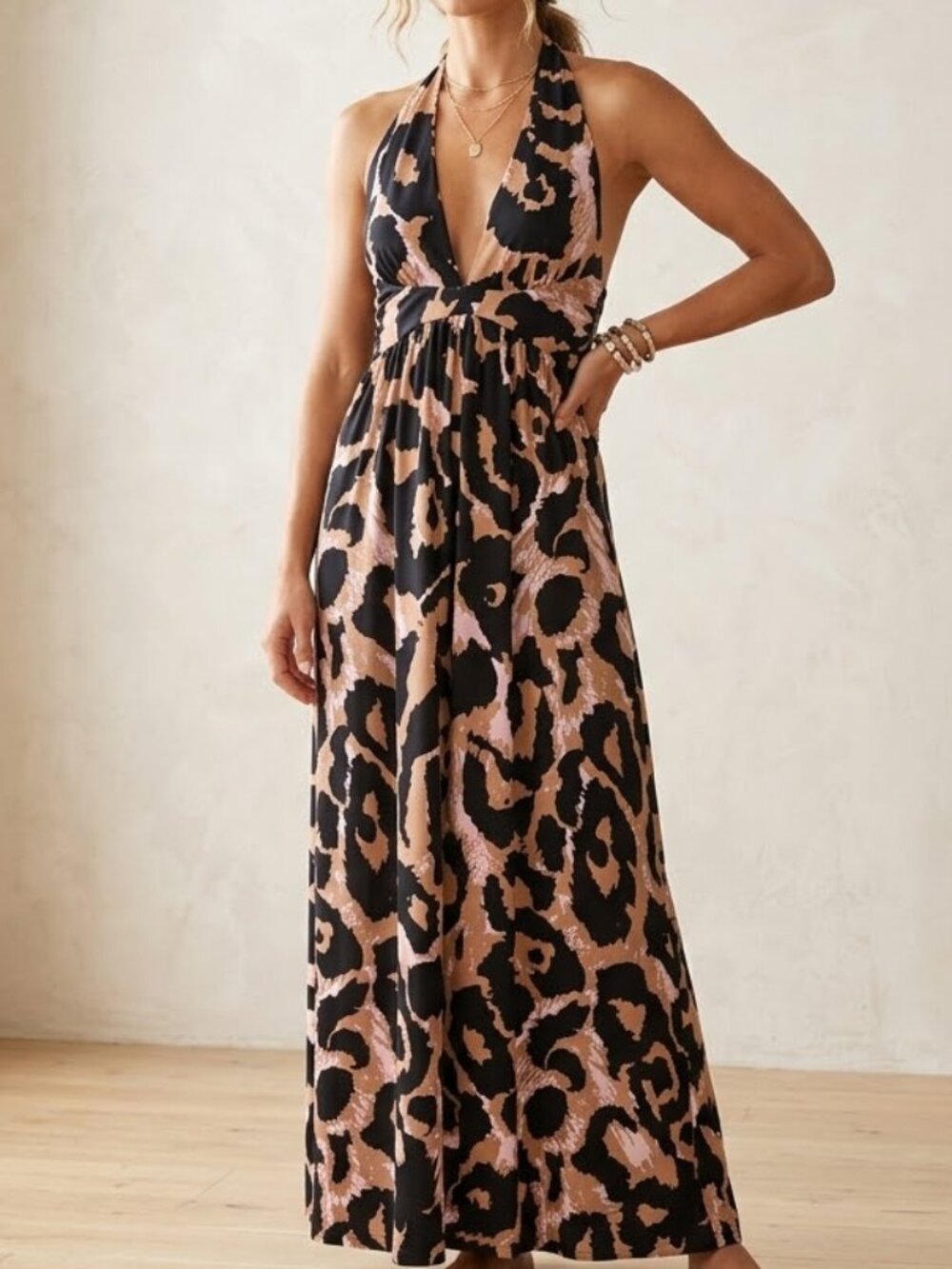 Diane Von Furstenberg X Target Halter Leopard Animal Print Jumpsuit Wide Leg XS